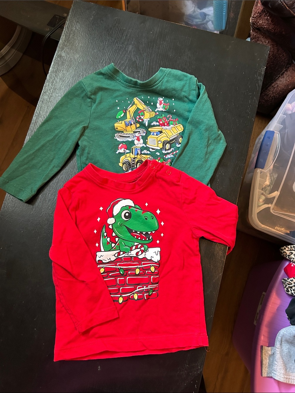 3/$15 Carter's Red & Green Holiday Dino and Truck Tops
